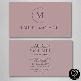 Carte De Visite Elegant Pastel Taupe Pink Circle Monogram