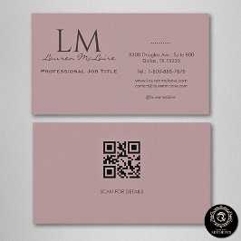 Carte De Visite Elegant Pastel Taupe Pink QR Code Business Card