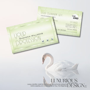 Carte De Visite Élégant Pastel Vert avec Diamants et Logo Chic