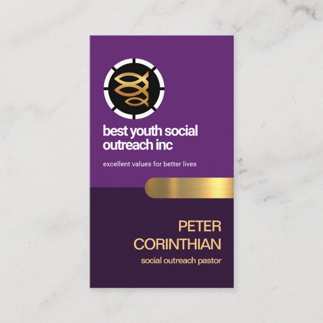 Carte De Visite Élégant Pasteur De Poissons D'Ichthus, Violet Reli (Devant)