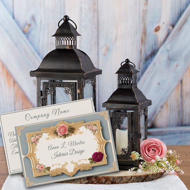 Carte De Visite Élégant Pays Français Filigree Roses (Créateur téléchargé)