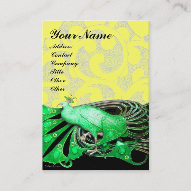 CARTE DE VISITE ÉLÉGANT PEACOCK AVEC DES ESPACES FLORAUX JAUNES (Devant)