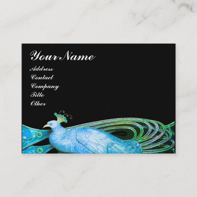 CARTE DE VISITE ELÉGANT PEACOCK EN AQUA BLEU TURQUOISE VERT, NOIR (Devant)