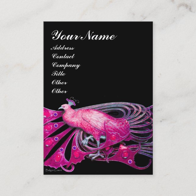 CARTE DE VISITE ELÉGANT PEACOCK EN ROSE, FUCHSIA, NOIR (Devant)