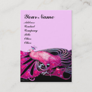 CARTE DE VISITE ELÉGANT PEACOCK EN ROSE, FUCHSIA, NOIR