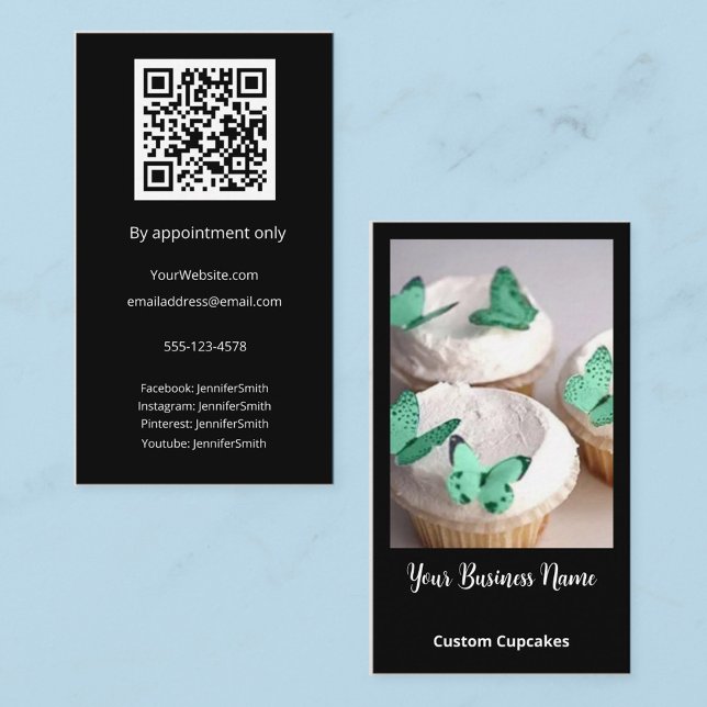 Carte De Visite Élégant Photo Custom Cupcake Bakery Custom QR Code (Créateur téléchargé)