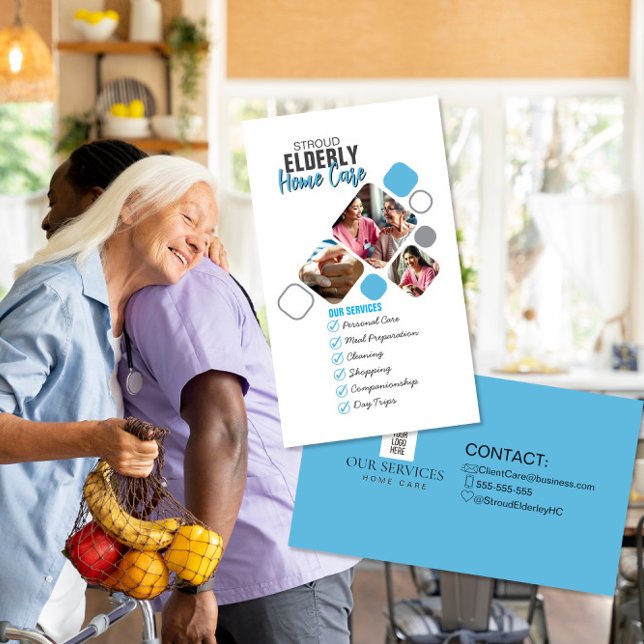 Carte De Visite Elégant photo d'aidant professionnel Gris & Bleu D (Créateur téléchargé)