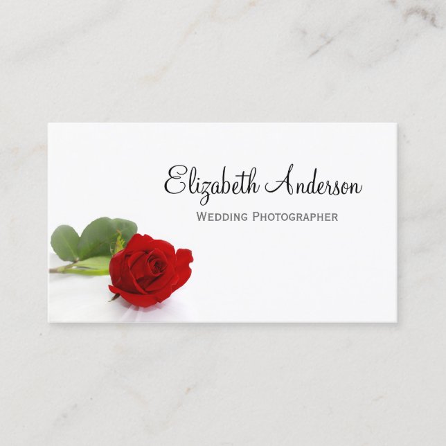 Carte De Visite Élégant photographe Mariage de Rose Rouge (Devant)