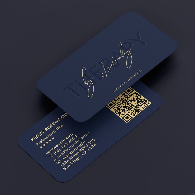 Carte De Visite Élégant physiothérapeute Dark Navy bleu (Elegant Therapist Physiotherapist Dark Navy Blue Business Card
)