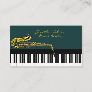 Carte De Visite Elégant Piano Keys & Saxophone Music Enseignant
