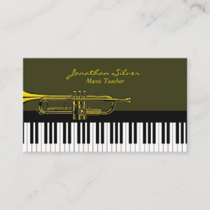 Carte De Visite Élégant Piano Keys & Trumpet Music Enseignant