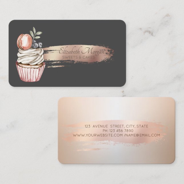 Carte De Visite Élégant pinceau, Cupcake, Sucres (Devant / Derrière)