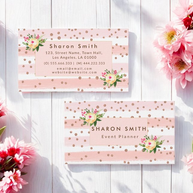 Carte De Visite Elegant Pink Glitter Rose Gold Confeti Trendy (Créateur téléchargé)