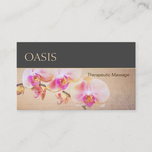 Carte De Visite Elégant Pink Orchid Floral Massage Therapist (Devant)