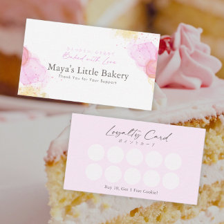 Carte De Visite Elegant Pink Watercolor Bakery Loyalty Rewards