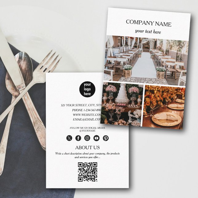 Carte De Visite Élégant Planning d'événements Business 3 Photos Co (Elegant Event Planning Business 3 Photos QR Code Business Card)