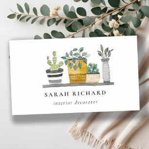 Carte De Visite Elégant Plante à pots Maison Aquarelle Botanique