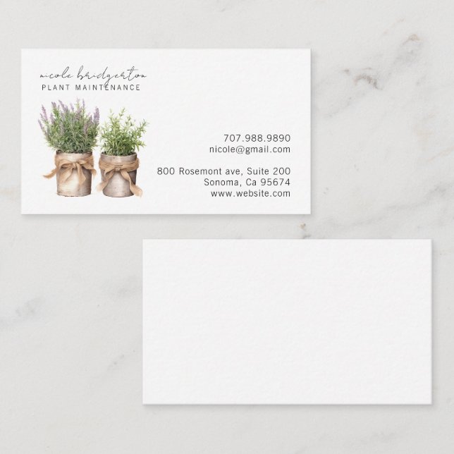 Carte De Visite Élégant Plante de jardinier aquarelle (Devant / Derrière)