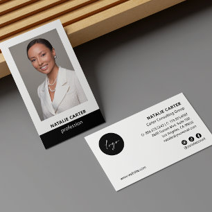 Carte De Visite Élégant portrait photo, logo & icônes sociales NOI