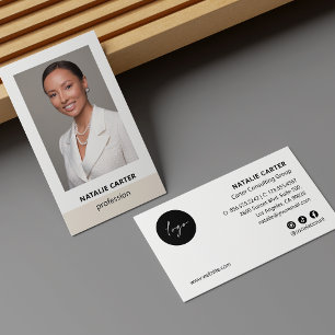 Carte De Visite Élégant Portrait Photo Logo Social Icon IVORY