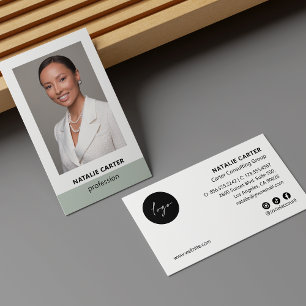Carte De Visite Élégant Portrait Photo Logo Social Icon SAGE GREEN