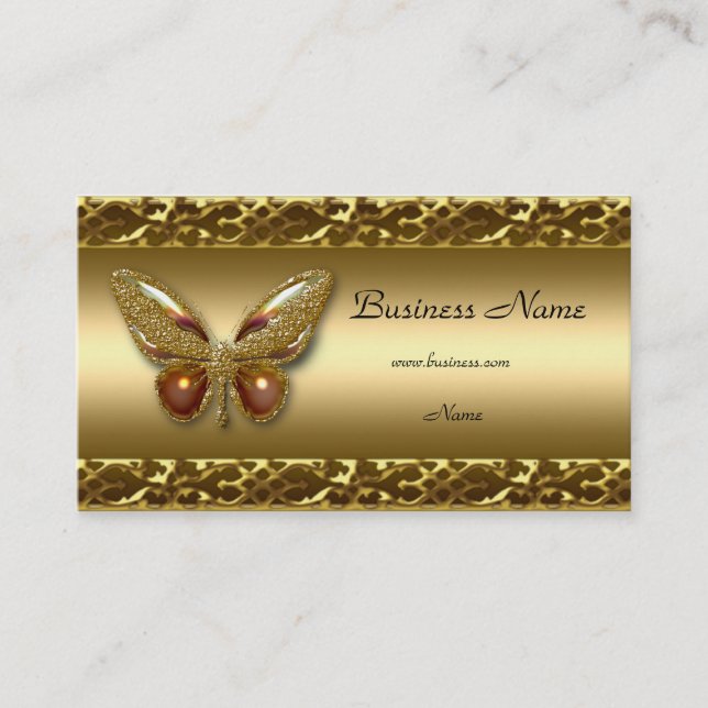 Carte de visite élégant pour papillon Gold Trim (Devant)