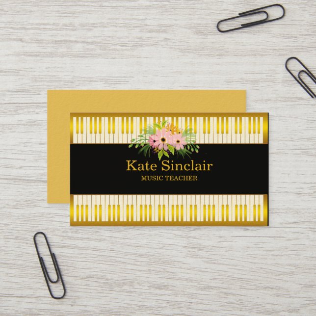 Carte De Visite Elégant professeur de musique Piano Keys Musical (Devant/Arrière en situation)