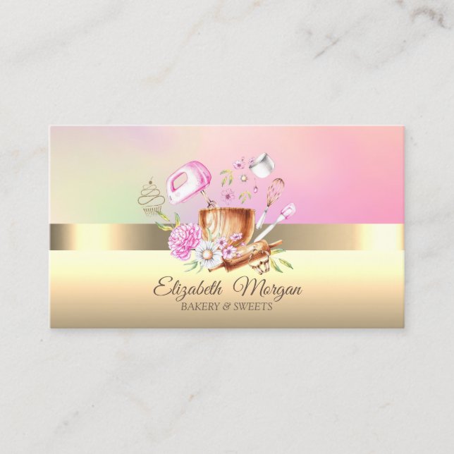 Carte De Visite Élégant Professional Cupcake Bakery Outils Fleurs (Devant)