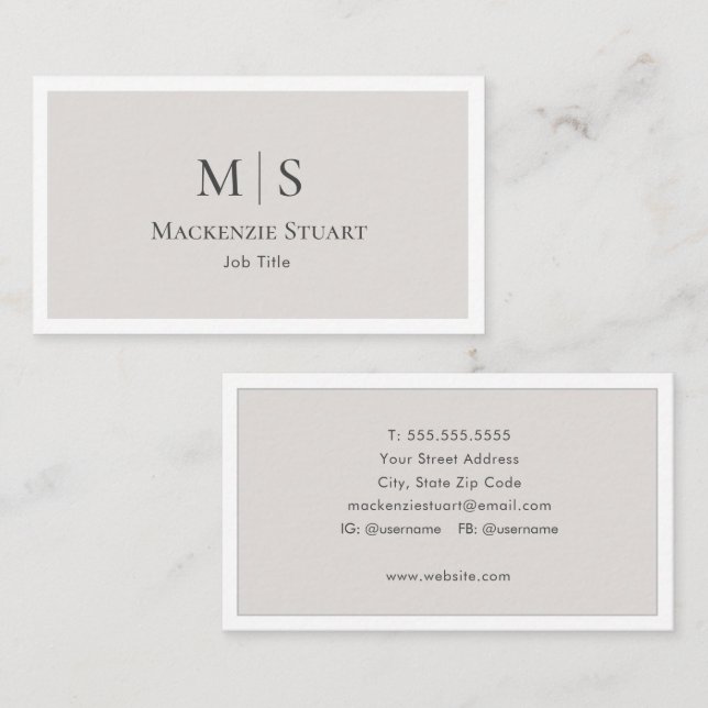 Carte De Visite Elegant Professional Simple Monogram Minimalist (Devant / Derrière)