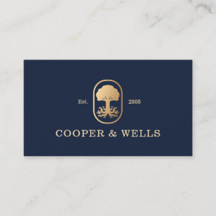 Carte De Visite Élégant professionnel Arbre Racines Logo Marine