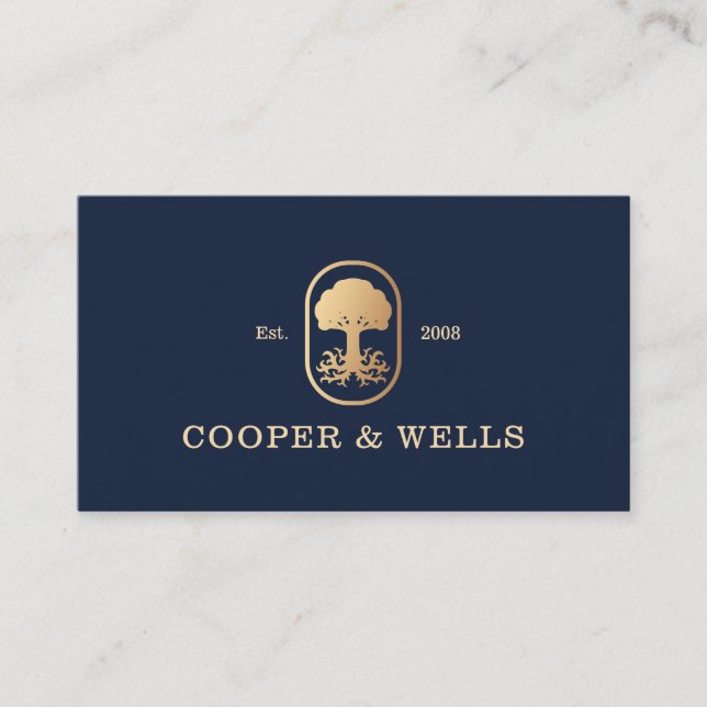 Carte De Visite Élégant professionnel Arbre Racines Logo Marine (Devant)
