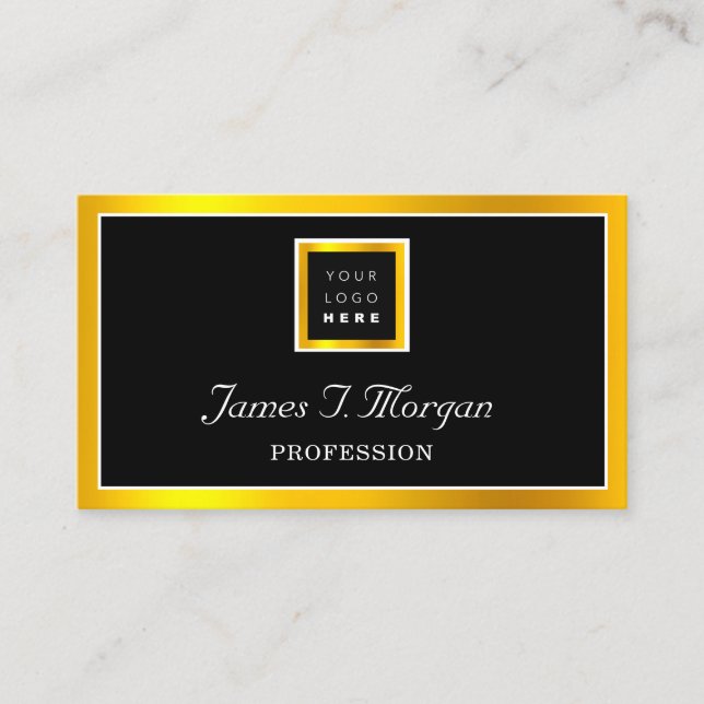 Carte De Visite Élégant professionnel cadre doré Logo noir blanc (Devant)