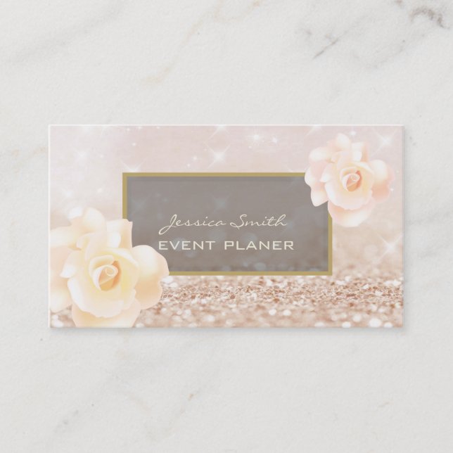 Carte De Visite Élégant professionnel chic luxe glitterie rose (Devant)