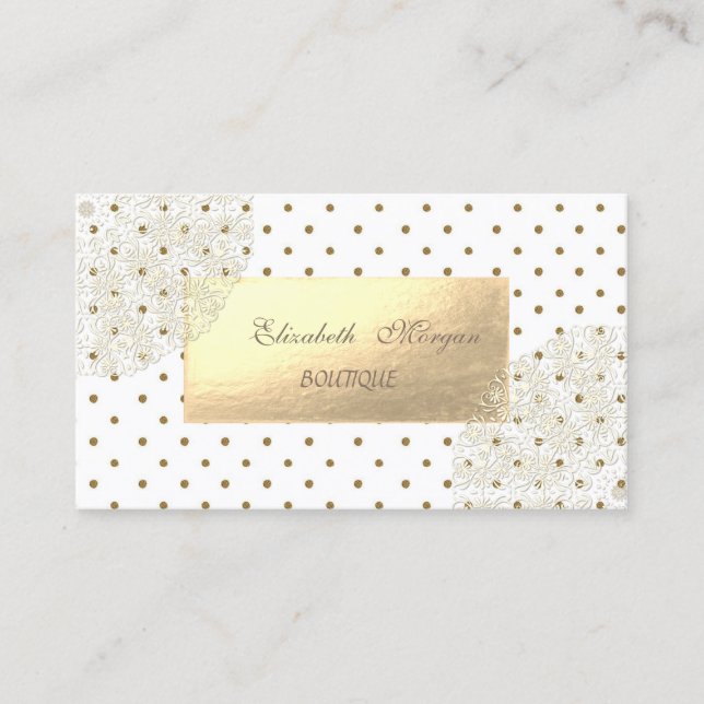 Carte De Visite Élégant professionnel, Dots d'or, Dentelle (Devant)