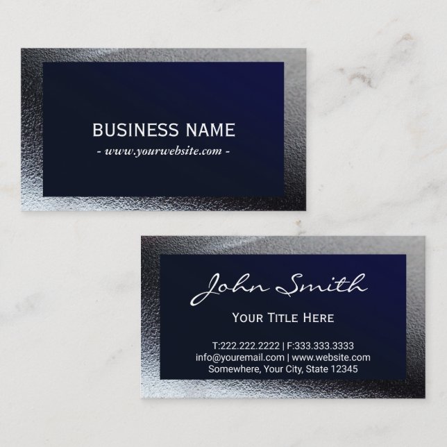 Carte De Visite Élégant professionnel en métal gris bleu marine (Devant / Derrière)