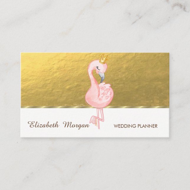 Carte De Visite Élégant professionnel, Faux Gold, Couronne Flamant (Devant)