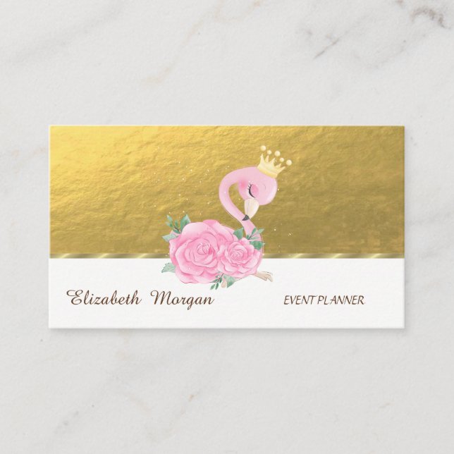 Carte De Visite Élégant professionnel, Faux Gold, Flamant rose ros (Devant)