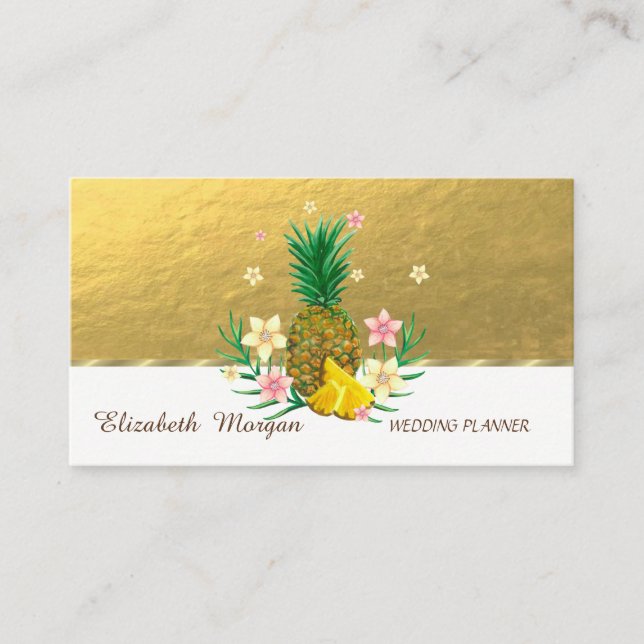 Carte De Visite Élégant Professionnel, Faux Gold, Fleurs d'ananas (Devant)