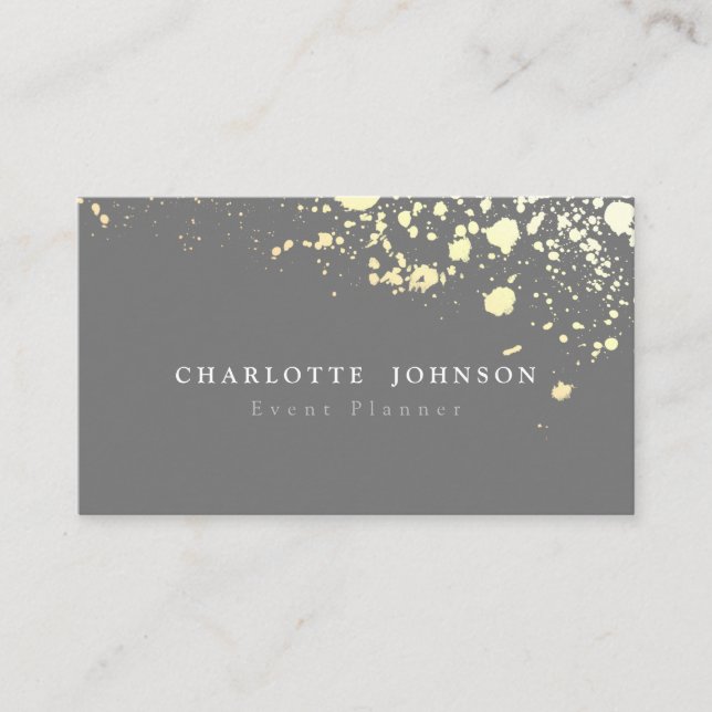 Carte De Visite Élégant Professionnel Gold Splatz gris foncé (Devant)