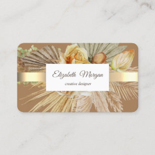 Carte De Visite Elégant professionnel Gold Stripe Boho Flowers
