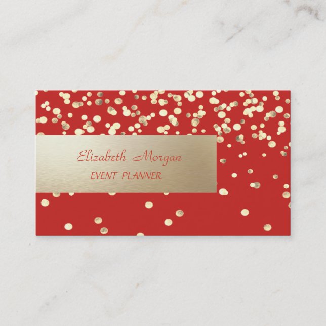 Carte De Visite Élégant professionnel, Moderne, Confetti Or, Rouge (Devant)