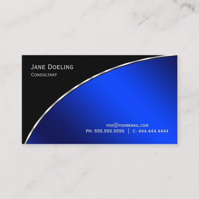 Carte De Visite Élégant professionnel moderne Noir brillant Bleu (Devant)