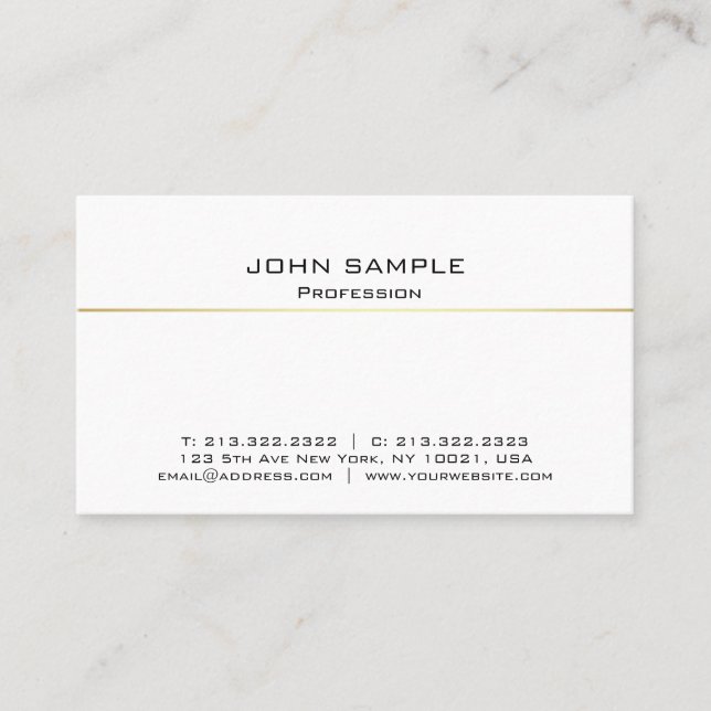 Carte De Visite Élégant professionnel moderne White Gold Simple (Devant)