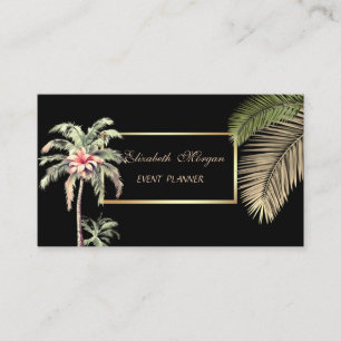 Carte De Visite Élégant professionnel, Noir, Cadre, Fleur de palmi