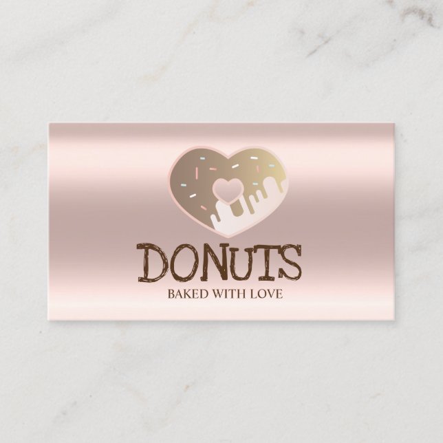 Carte De Visite Élégant professionnel, Or Rose, beignets, Boulange (Devant)