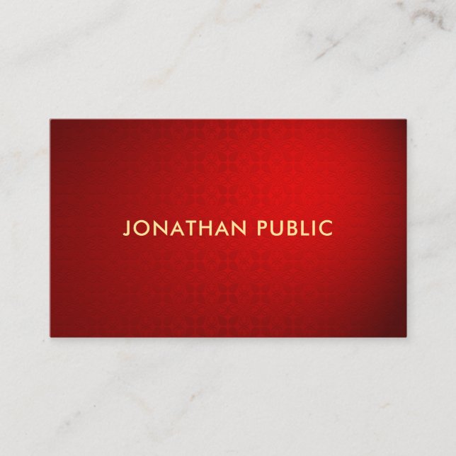 Carte De Visite Élégant professionnel Red Damask Gold Text (Devant)