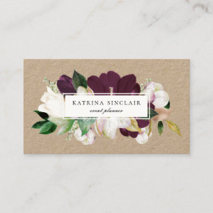 Carte De Visite Élégant prune d'ivoire Purple Kraft Floral