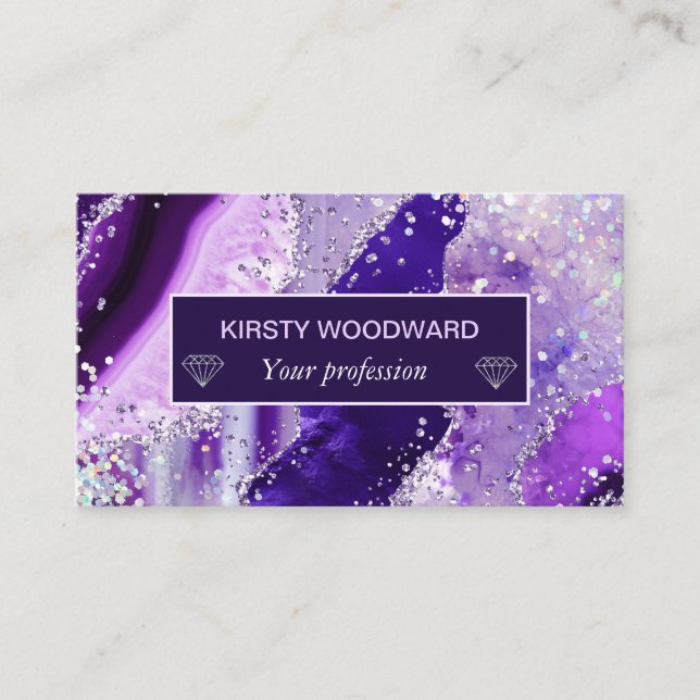 Carte De Visite Élégant Purple Faux Holo Parties scintillant Agate (Devant)