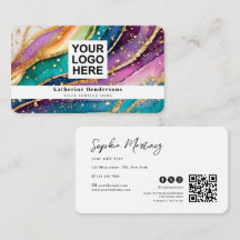 Elegant Rainbow Agate gold Glitter & QR Code Logo