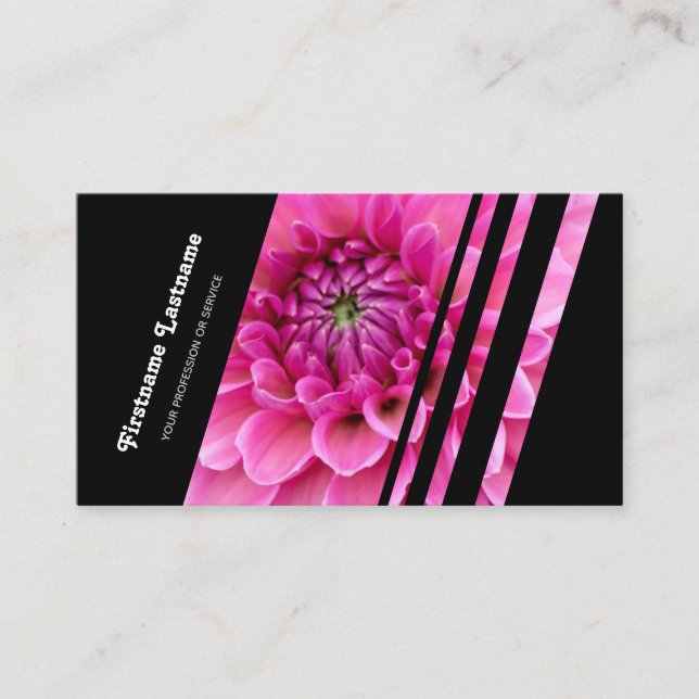 Carte De Visite Élégant rayures noires fleurs rose fleuris fleuris (Devant)